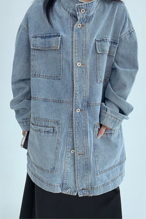 Stand Collar Loose Denim Jacket