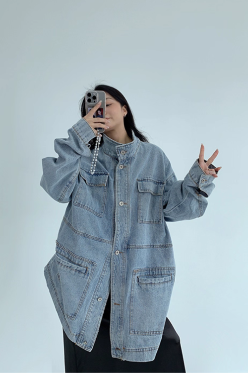 Stand Collar Loose Denim Jacket