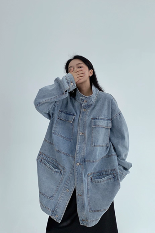 Stand Collar Loose Denim Jacket