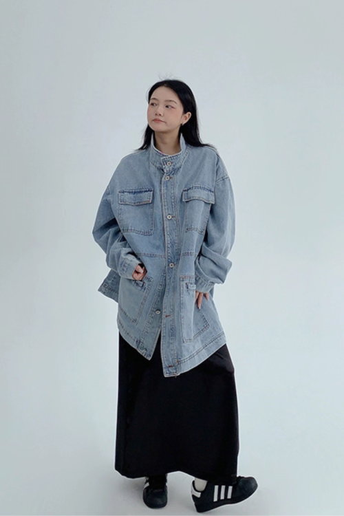 Stand Collar Loose Denim Jacket