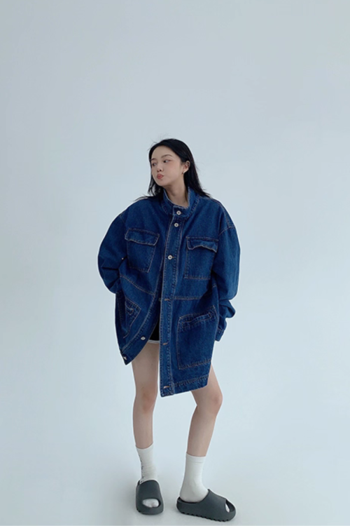 Stand Collar Loose Denim Jacket