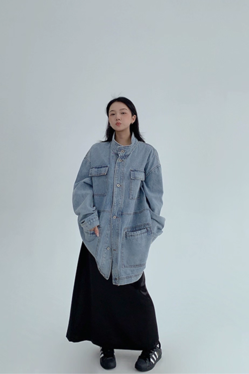 Stand Collar Loose Denim Jacket