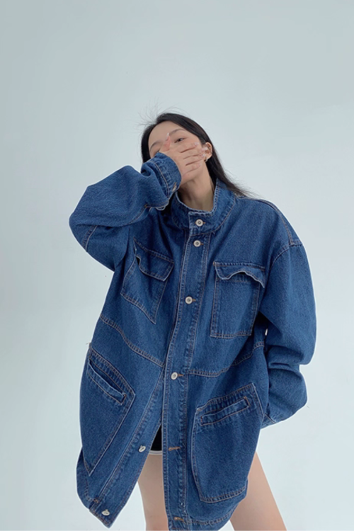 Stand Collar Loose Denim Jacket