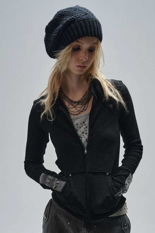 Stand Collar Metal Ring Jacket