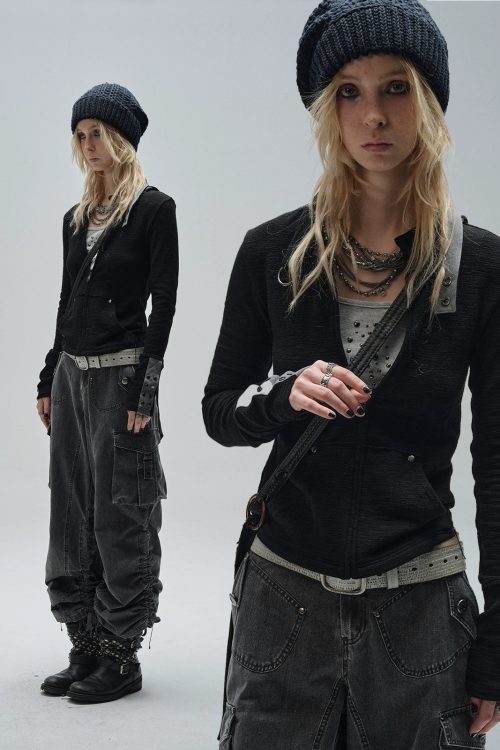 Stand Collar Metal Ring Jacket