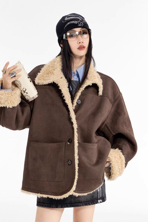 Stand Collar Mouton Coat