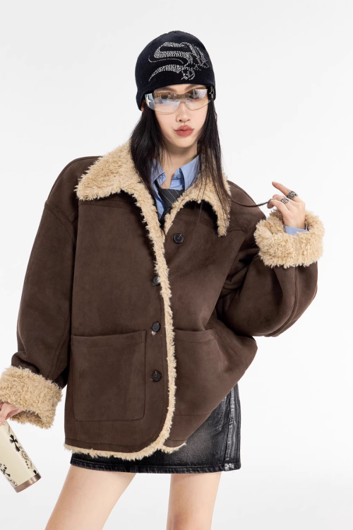 Stand Collar Mouton Coat