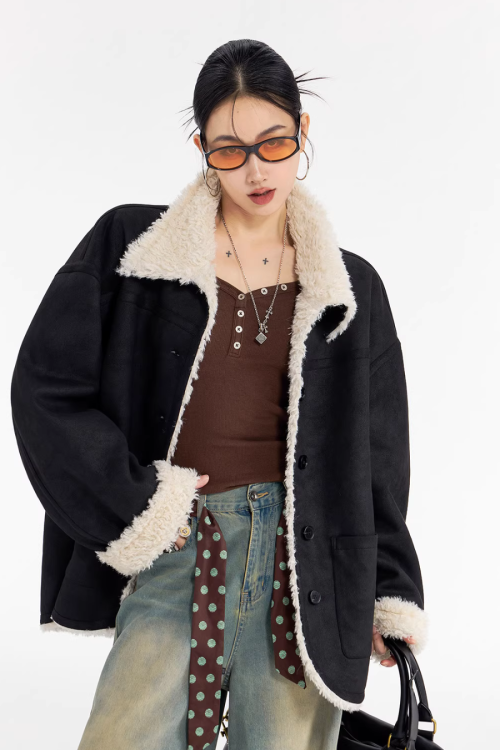 Stand Collar Mouton Coat