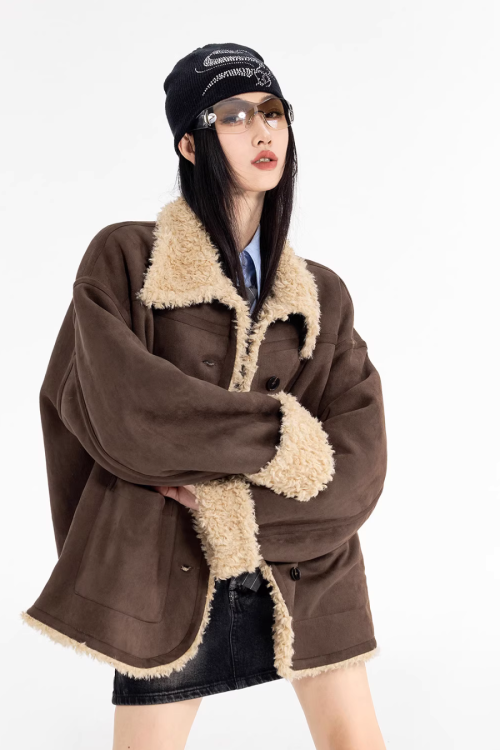 Stand Collar Mouton Coat