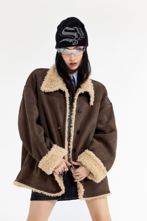 Stand Collar Mouton Coat