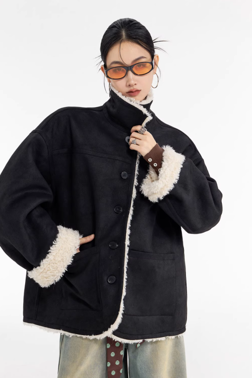 Stand Collar Mouton Coat