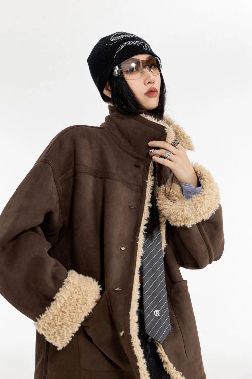 Stand Collar Mouton Coat