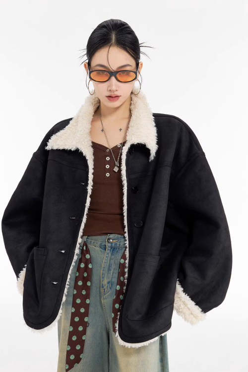 Stand Collar Mouton Coat