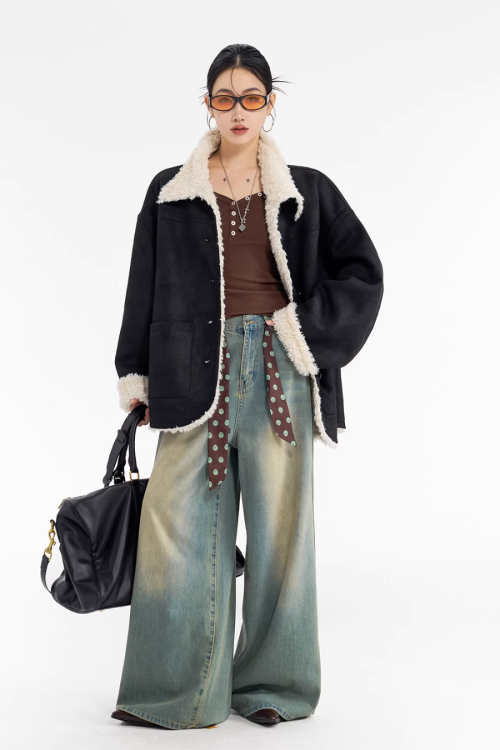 Stand Collar Mouton Coat