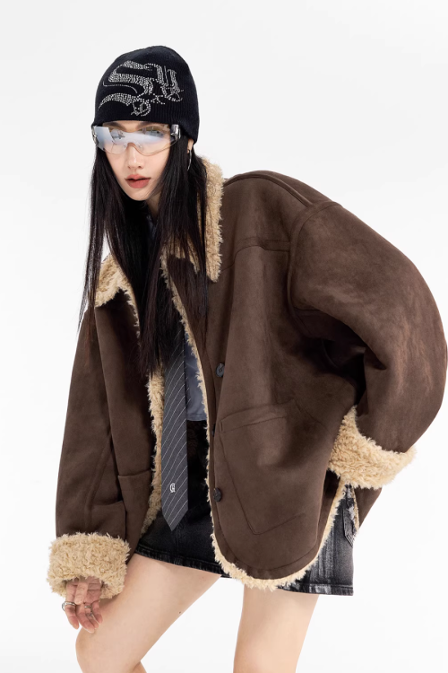 Stand Collar Mouton Coat