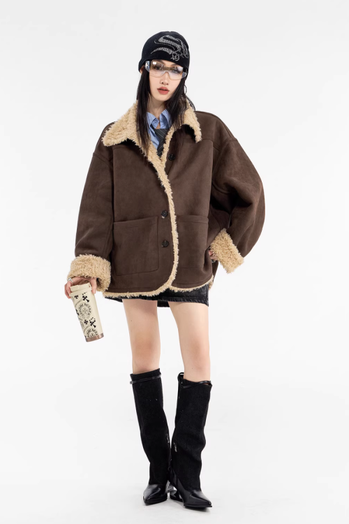 Stand Collar Mouton Coat