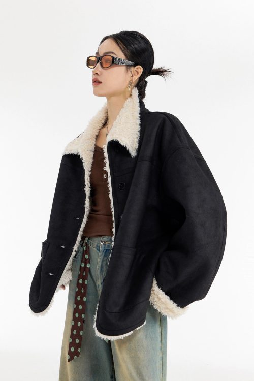 Stand Collar Mouton Coat