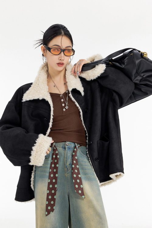 Stand Collar Mouton Coat