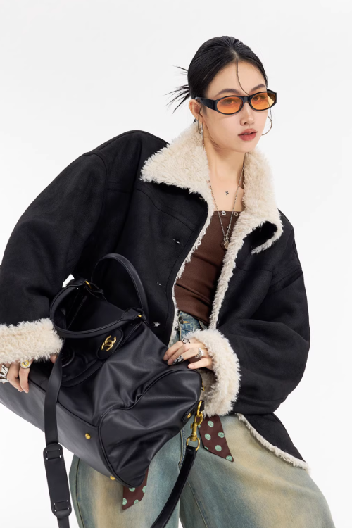 Stand Collar Mouton Coat