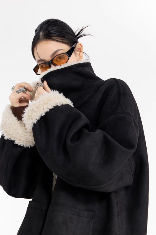 Stand Collar Mouton Coat