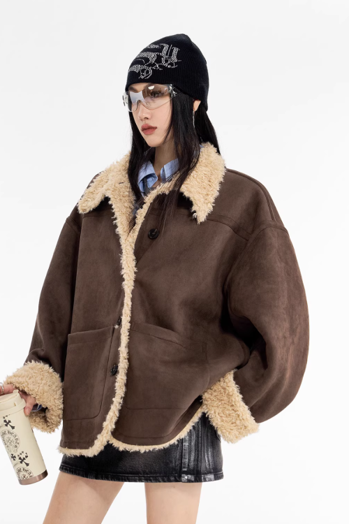 Stand Collar Mouton Coat