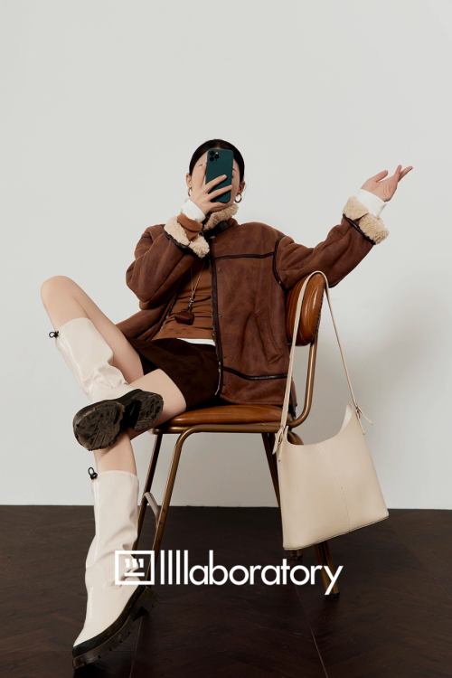 Stand Collar Mouton Jacket / Suede Mini Skirt