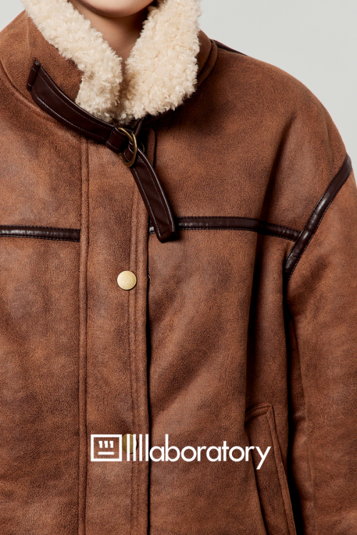 Stand Collar Mouton Jacket / Suede Mini Skirt