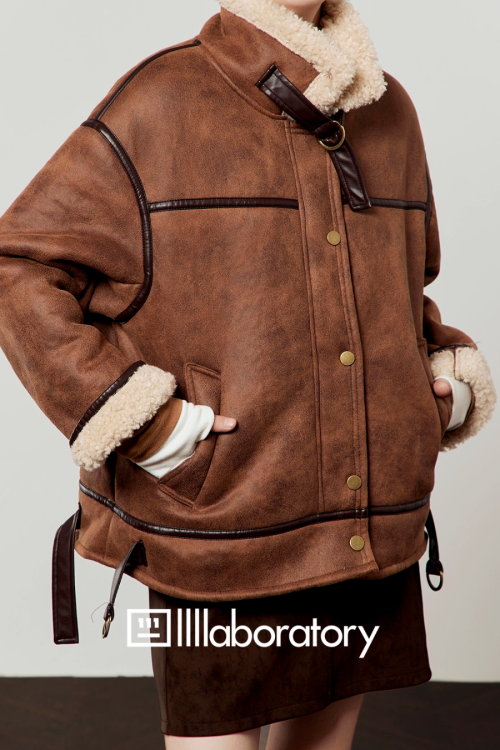 Stand Collar Mouton Jacket / Suede Mini Skirt