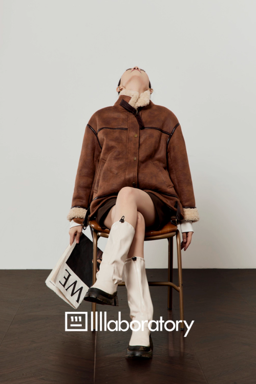 Stand Collar Mouton Jacket / Suede Mini Skirt