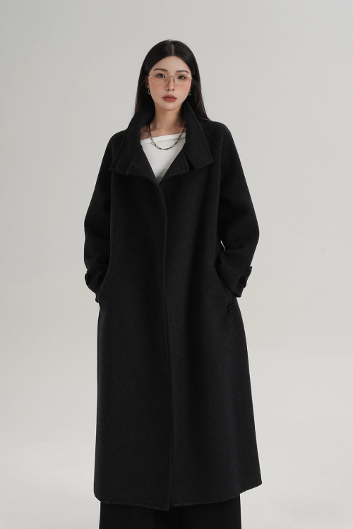 Stand Collar Paid Long Coat
