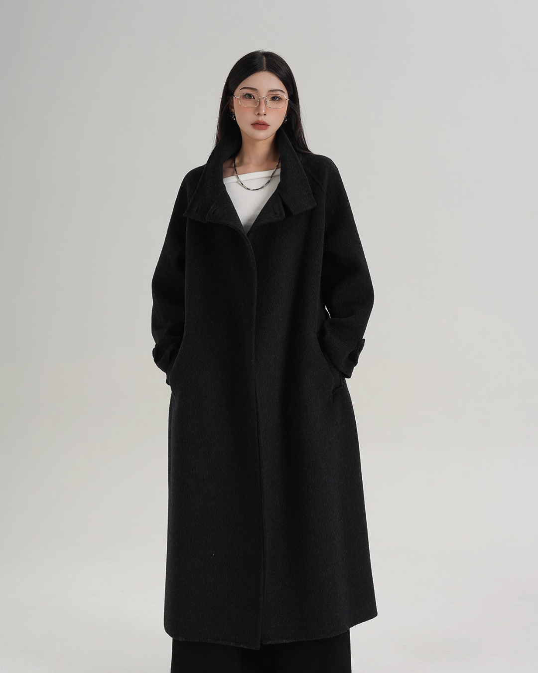 Stand Collar Paid Long Coat Stand Collar Paid Long Coat