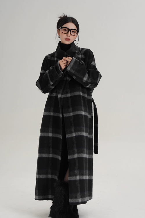 Stand Collar Paid Long Coat