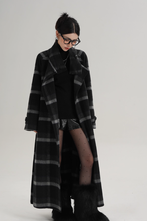 Stand Collar Paid Long Coat