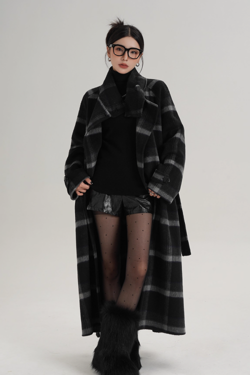 Stand Collar Paid Long Coat