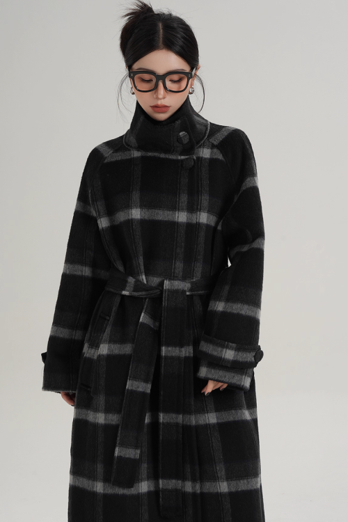 Stand Collar Paid Long Coat