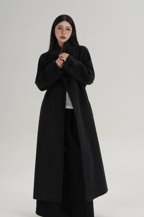 Stand Collar Paid Long Coat
