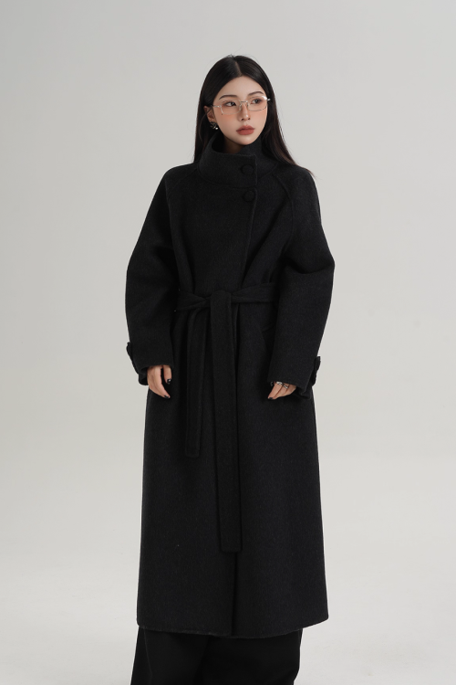 Stand Collar Paid Long Coat