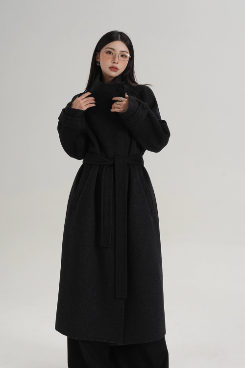 Stand Collar Paid Long Coat