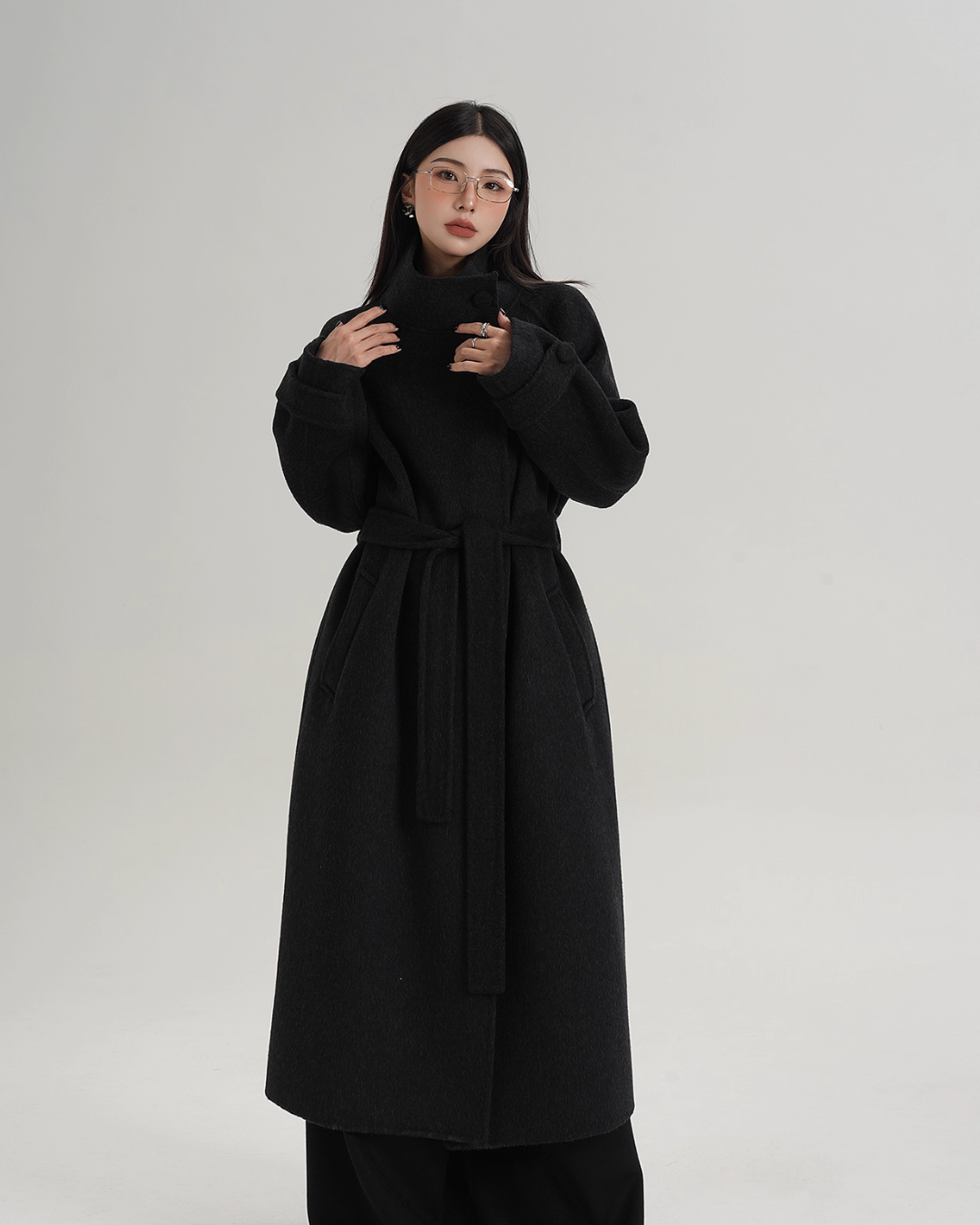 Stand Collar Paid Long Coat Stand Collar Paid Long Coat