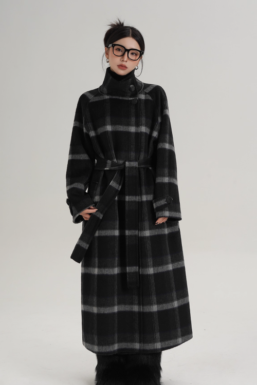 Stand Collar Paid Long Coat