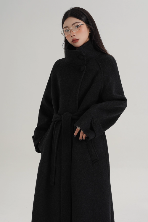 Stand Collar Paid Long Coat