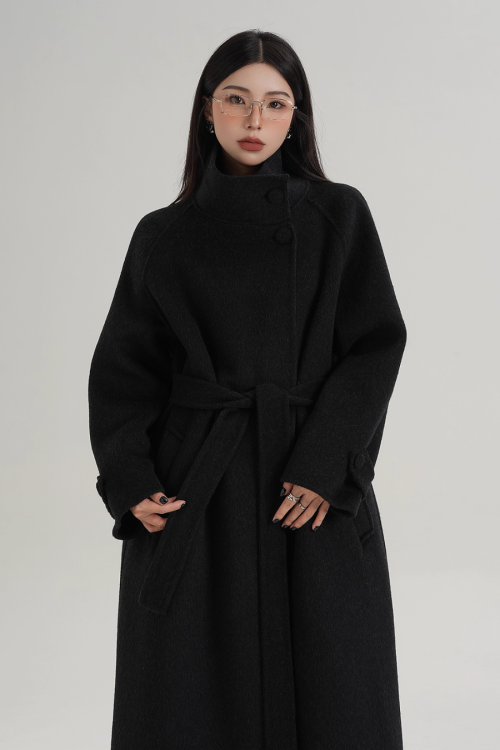 Stand Collar Paid Long Coat