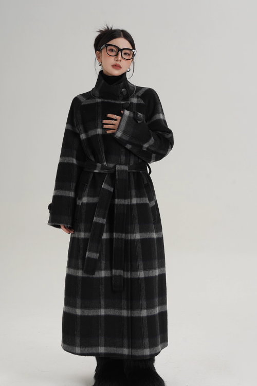 Stand Collar Paid Long Coat