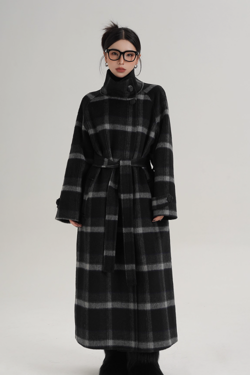 Stand Collar Paid Long Coat