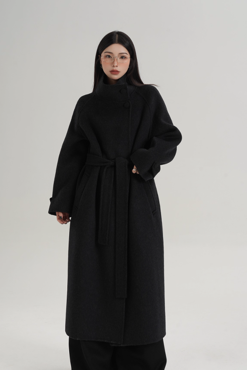 Stand Collar Paid Long Coat