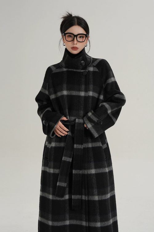 Stand Collar Paid Long Coat