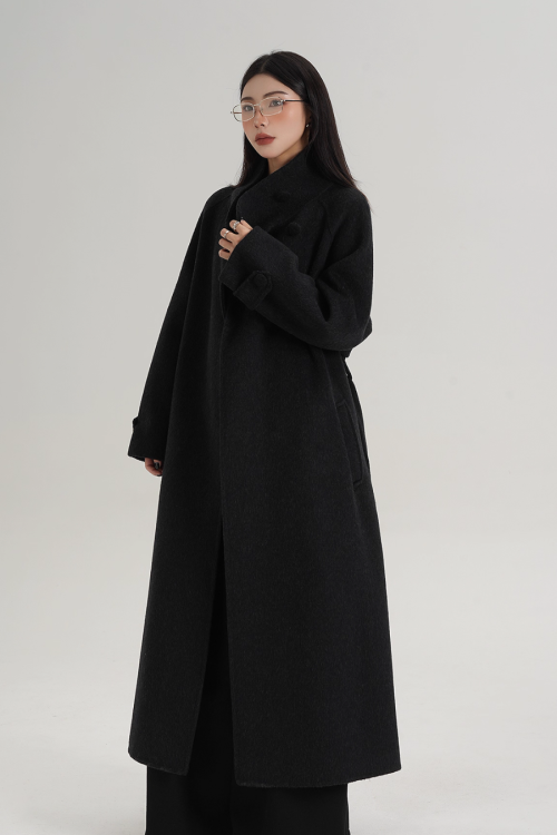 Stand Collar Paid Long Coat