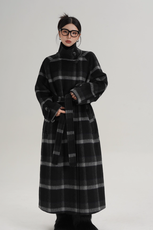 Stand Collar Paid Long Coat