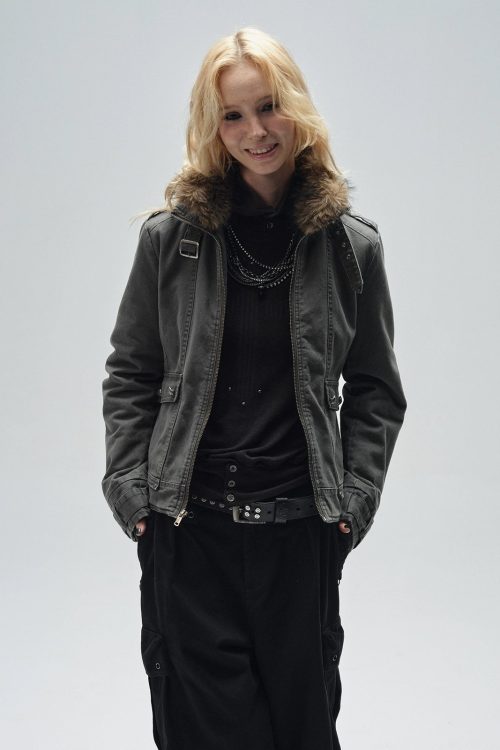 Stand Collar Punk Washed Jacket