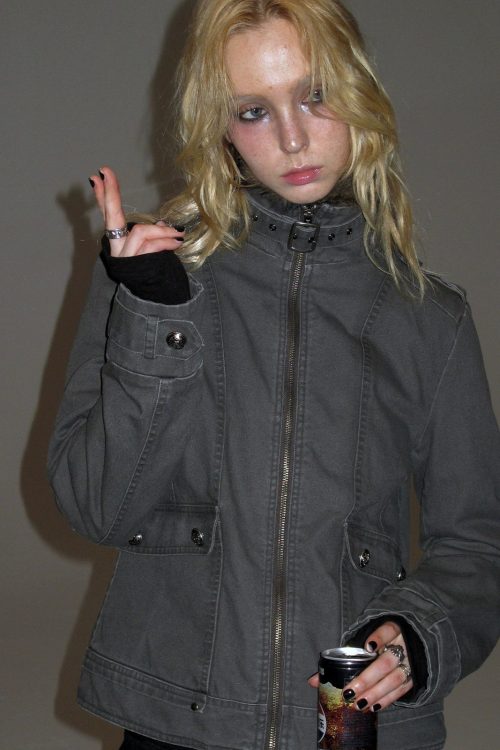 Stand Collar Punk Washed Jacket